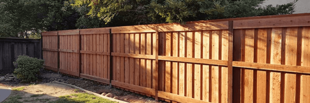 Board on board with cap and trim redwood fence